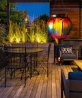 Hot Air Balloon Solar Lantern With Candle Holder Lit Flickering Flame Hanging Outdoor Garden Light on patio