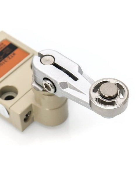 Close-up of Heavy Duty Waterproof TZ 3104 Roller Lever Limit Switch with aluminum shell and roller lever plunger.