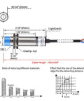 M18 Capacitive Proximity Sensor Switch Non Shield Type LJC18A3 B Z AX 10mm Sensing Range diagram showing dimensions and material sensitivity.