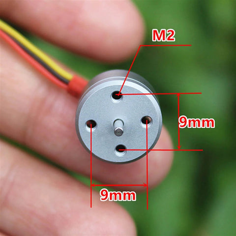 Close-up of Kickass Mini RC Quadcopter Motor For DIY FPV Drones 1104 Brushless Micro Motor with visible mounting holes and dimensions.
