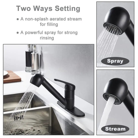 Matte Black Low Profile Kitchen Faucet With Pull Out Sprayer One Handle Design For Bar Sinks Easy Fill And Rinse