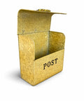 Rust Resistant Metallic Gold Wall Mount Mailbox Built Tough For Outdoors With Powder Coat Finish, open lid view showing interior