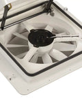 Manxman Mini Roof Vent For One Inch Thick Roofs White Mini Vent Auto Accessory with open lid showing internal fan mechanism