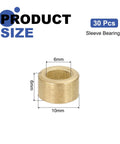30 Pack Sintered Bronze Sleeve Bearings 6mm Bore 10mm OD X 6mm Length Self Lubricating Bushings shown with dimensions.