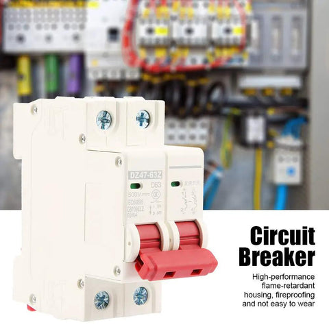 Two Pole Mini Circuit Breaker For DC 500V Systems, 63A Overcurrent Protection, Air Switch DIN Rail Mount, DZ47 63Z C63