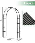 Sturdy Iron Garden Pergola Arbor 7.9 Feet High By 4.6 Feet Wide With Freely Adjustable Two Size Options Ideal Wedding Garden Arch Or Bridal Party Decor For Climbing Plants Beefy Outdoor Metal Arch One Pack with dimensions and surface treatment details