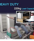 Pair Of Heavy Duty Ball Bearing Drawer Slides With Integrated Safety Lock Full Extension Metal Runners smooth glide installed in storage