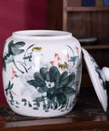 Makes Your Kitchen Vibe Level Up With This Retro Ceramic Rice Dispenser That Traps Freshness For Flour Sugar And Coffee Beans Using A Dead On Airtight Seal And Trendy Tassel Handle Massive 25kg Canister, hand-painted ceramic storage jar with lid.