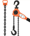 Beefy Lever Chain Hoist 1.5 Ton Capacity With 10ft G80 Chain Manual Ratchet Hoist for lifting, showing orange hoist and black chains.