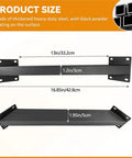 Heavy Duty 45 Degree Angle Support Bracket Set in black metal, product size diagram with measurements for pergolas and cabins.