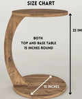 C Shaped End Table On Wheels For Small Spaces, Round Side Table dimensions: 22 inches height, 15 inches round top and base