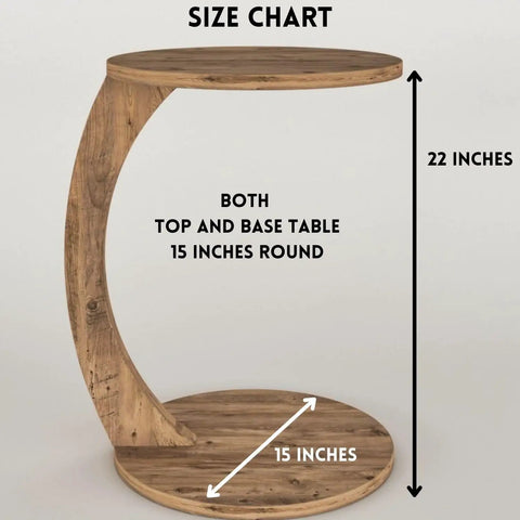 C Shaped End Table On Wheels For Small Spaces, Round Side Table dimensions: 22 inches height, 15 inches round top and base