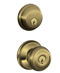 FB50 V GEO 609 Heavy Duty Single Cylinder Deadbolt And Keyed Entry Georgian Knob In Antique Brass For Exterior Doors