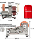 Mini Belt Sander And Electric Knife Sharpener featuring a snappy 15 degree bevel, 6.6 inch stainless steel design for quick wood and metal touch ups.