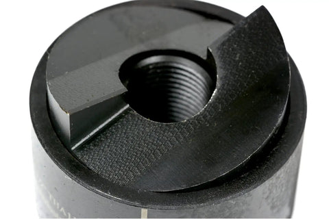 Close-up of Beefy Slug Splitting Conduit Punch Die for 2 Inch Knockout Driver, showing threading and split design.