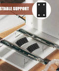 Six Pack Stainless Steel Furniture Joining Plates Black Flat Straight Brackets with screws on wooden surface