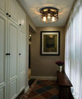 Hallway with Industrial 3 Light Rustic Semi Flush Mount Ceiling Light With Metal Cage Seed Glass Shade Black Farmhouse Chandelier