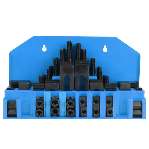 Versatile T Slot Clamp Kit For Lathe And Milling Machines With Hardened Combined Press Plate M10 displayed in blue holder
