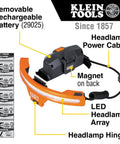 Rechargeable LED Wide Beam Headlamp With Hard Hat Mounts For Work, 770 Lumens showing removable battery and LED headlamp array