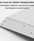 Heavy Duty EV Charger Weather Canopy Cover With Sloped Stainless Steel Top, angled view highlighting drainage features.