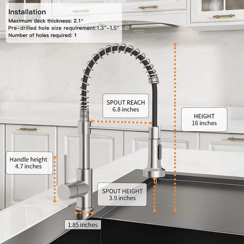 Heavy Duty Kitchen Faucet With Pull Down Sprayer Built To Last Single Handle 1 Hole Or 3 Hole Mount Brushed Nickel Finish diagram