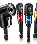 Premium Three Piece Impact Socket Adapter Kit with 1/4, 3/8 And 1/2 Inch Drive Includes Right Angle Drill Attachment For Tough Jobs At Home Or Work, black forged steel adapters