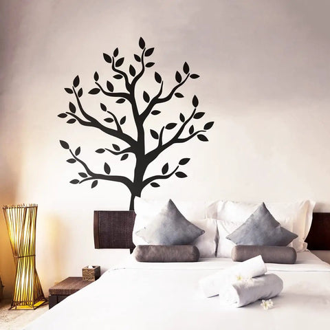 Bedroom setting with Black Tree Wall Stickers For Living Room And Bedroom Decor Peel And Stick Tree Silhouette Decal For Walls