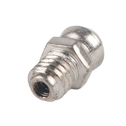 Close-up of single metal grease fitting from Grease Zerk Kit 10 Pieces Metal Grease Fittings For M6 Straight Grease Gun Accessories Nozzle Tips.