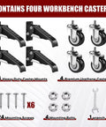 Retractable Workbench Casters Kit For Heavy Duty Benches 600 Lbs Capacity with caster mounts and screws