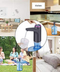 5 Gallon Water Bottle Pump for Easy Dispensing installed in various home settings including sitting room and kitchen
