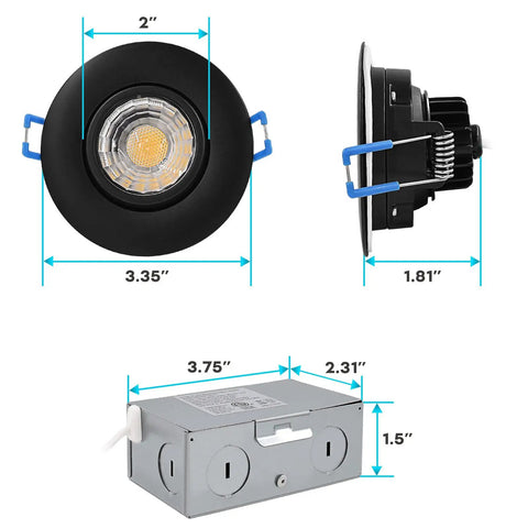 4 Pack 3 Inch Adjustable LED Gimbal Recessed Lighting With J Box Dimmable Canless Downlights 3000K 4000K 5000K Color Temperature