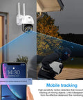 5MP PTZ WiFi Outdoor Security Camera With Color Night Vision and motion detection tracking intruder at night