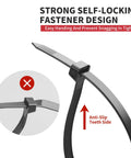 Heavy Duty Zip Ties 500 Pack Black Cable Ties In 8, 12, 14, 18 Inch Sizes, Ultra Strong 220 Lb Tensile Strength, Industrial Plastic Tie Wrap