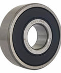 Close-up of 2 Pack 6201 2RS Deep Groove Ball Bearings 12x32x10mm with double rubber seals and metallic finish.