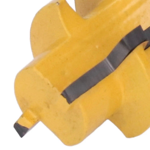 High Strength Reversible T Slot Router Bit With Tungsten Carbide Blade For Precise Woodworking Mortising And Splicing Joints Using 1/4 Inch Round Shank Cutter Tool close-up view showing blade and shank.