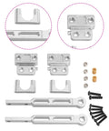 One Twelfth Scale RC Rear Axle Upgrade Kit With Aluminum Alloy Suspension Links And Sturdy Chassis Components For MN82 Pro And MN82 Silver, DIY Upgrade To Boost Stability And High Speed Handling components displayed neatly with screws and links visible.