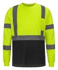 Kickass High Visibility Class 3 Hi Vis Safety Shirt With Reflective Strips And Pocket Long Sleeve Quick Dry Mesh Workwear For Construction Jobs Built Tough And Sweat Free For Active Crews In Lime And Black front view showing reflective strips and pocket.