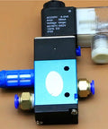 Heavy Duty Vacuum Generator Ev10dv15 Creates Strong Negative Pressure For Pneumatic Systems Perfect For Mechanical Hand Automation And Solenoid Valve Setup In G.rass G.reen close-up view of solenoid valve with blue fittings