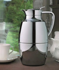 One Hand Pour Glass Vacuum Carafe 1 Liter Capacity With Chrome Plated Brass Thermal Dispenser Keeps Coffee Hot 12 Hours Cold 24 Hours