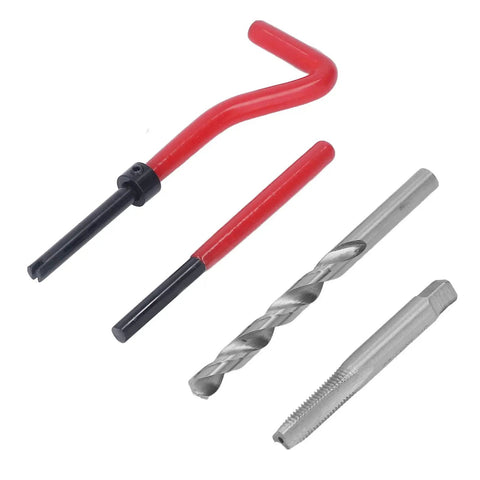 M8x1.25 Thread Repair Kit With 30 Pcs High Speed Steel Helical Inserts And Drill Bits, Red Auto Engine Rethreading Tool Set For Cars, Trucks, Motorcycles, Maintenance And Repair, with drill bit and tap