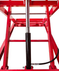 Hydraulic mechanism of Heavy Duty 1500 Lb Motorcycle Lift With Side Extension, Pedal Hydraulic Pump, rugged steel construction, garage use