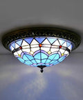 Stained Glass Dome Flush Mount Ceiling Light Three Light Tiffany Style Pendant Retro Vibe LED Ceiling Fixture for Bedroom