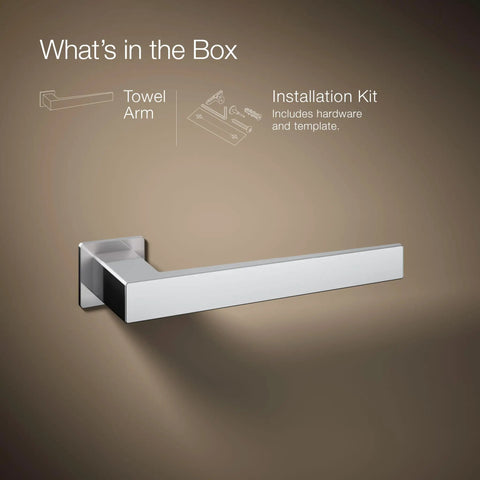 Check Out This Super Handy Honesty Collection Towel Arm Designed To Coordinate With Your Existing Faucets Accessories And Shower Stuff Making Your Bathroom Look Totally Put Together. Polished chrome towel arm with installation kit displayed on packaging.