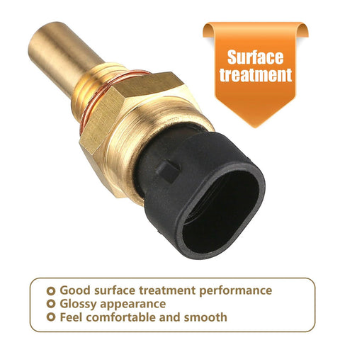 Engine temperature sensor with brass body and black plastic connector, Delphi-compatible
