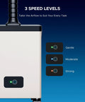 Smooth Rolling Heavy Duty Fume Extractor With Three Stage Air Filter And Killer Eighty Watt Motor showing three speed levels for user control.