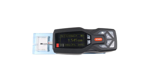 Portable TMR200 Surface Roughness Gauge With DSP Processing, Handheld Surface Profile Tester For Ra Rz Rq Rt Rp Rv R3z R3y RzJIS Rsk Rku Rmr Rx, 128 By 64 OLED Display, Lightweight, On The Go And User Friendly. handheld surface roughness gauge on calibration block