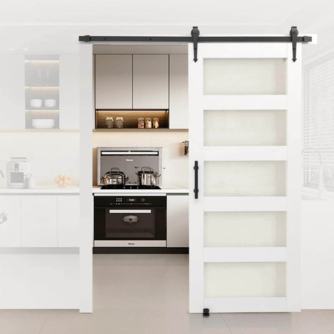 Premium Sliding Barn Door Kit 36 By 84 Inches With Header Board 6 Foot 6 Inch Track Kit And Handle Waterproof PVC Surface