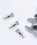 25 Sets Threaded Nut Insert Kit Size One Quarter Twenty Silver Galvanized Carbon Steel Rivet Nuts With Petal Design For Easy No Fuss Installation And Reliable Fastening In Hollow Wall Fixings. Three silver 1/4-20 petal rivet nuts and wrench