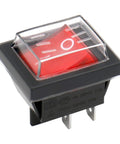 Rocker Switch On Off DPST 4 Terminals With Red Indicator Light 16A 250VAC Weatherproof Cover visible with red indicator and terminals.