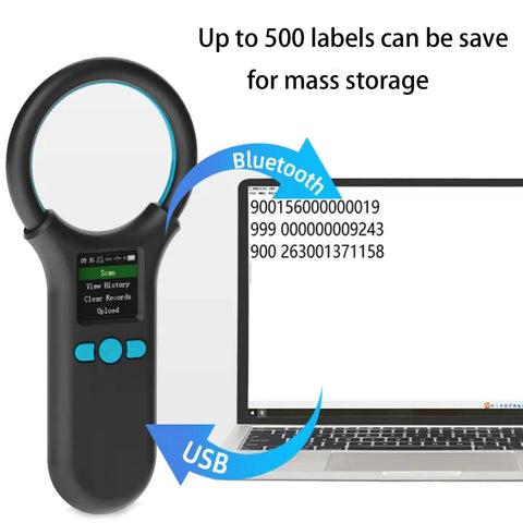All In One Pet Microchip Scanner With 1.44 Inch TFT Screen, 500 Data Storage, 800mAh Rechargeable Battery, And No Fuss 3 In 1 Connection Options